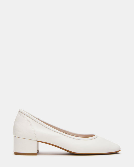 MOLLIE White Leather Ballet Women's Block Heels | Steve Madden