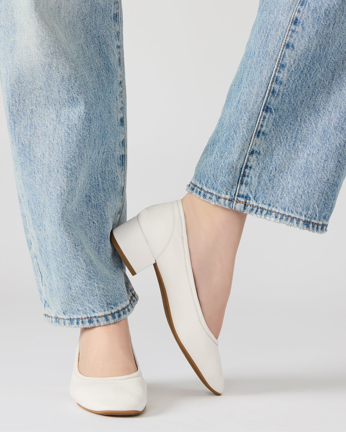 MOLLIE White Leather Ballet Women's Block Heels | Steve Madden