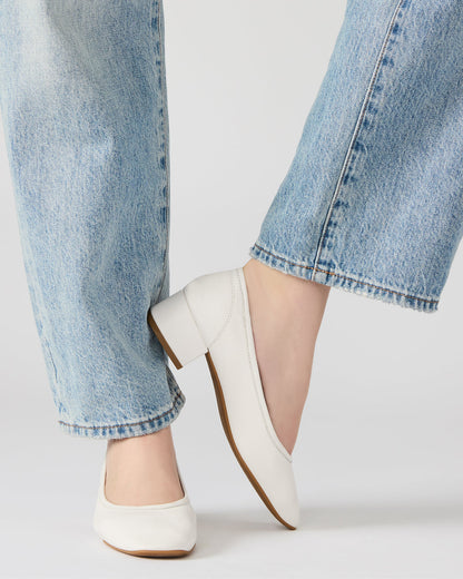 MOLLIE White Leather Ballet Women's Block Heels | Steve Madden