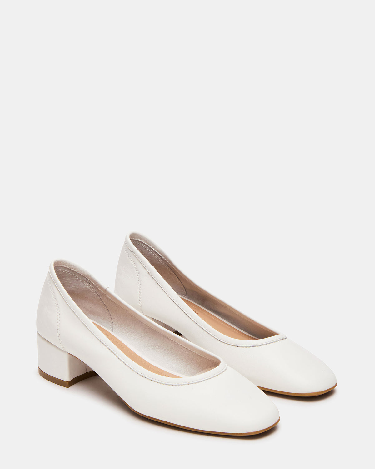 MOLLIE White Leather Ballet Women's Block Heels | Steve Madden