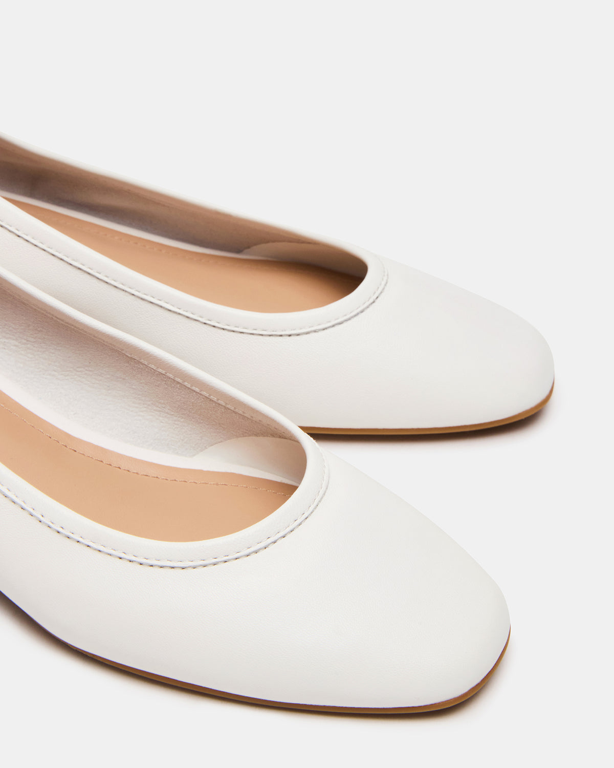 MOLLIE White Leather Ballet Women's Block Heels | Steve Madden