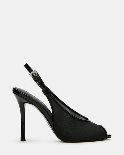 PRESCOTT Black Mesh Women's Slingback Stiletto Heel | Steve Madden