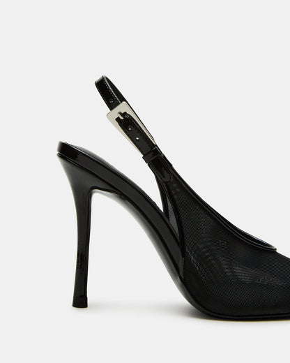 PRESCOTT Black Mesh Women's Slingback Stiletto Heel | Steve Madden