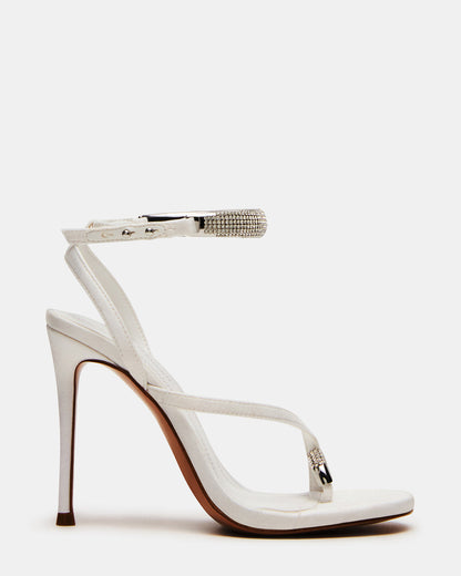 TIA Rhinestones White Satin Open-Toe Stiletto Women's Heel | Steve Madden