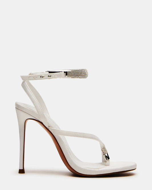 TIA Rhinestones White Satin Open-Toe Stiletto Women's Heel | Steve Madden