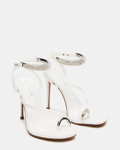 TIA Rhinestones White Satin Open-Toe Stiletto Women's Heel | Steve Madden