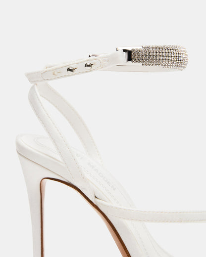 TIA Rhinestones White Satin Open-Toe Stiletto Women's Heel | Steve Madden