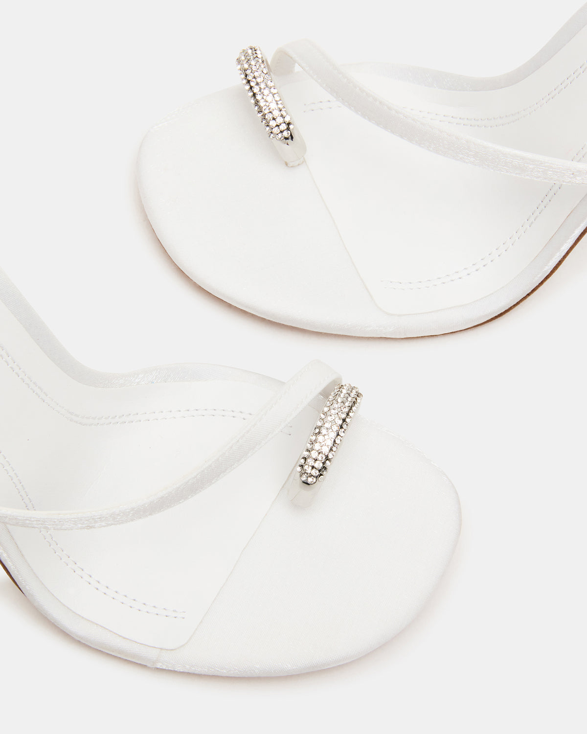 TIA Rhinestones White Satin Open-Toe Stiletto Women's Heel | Steve Madden