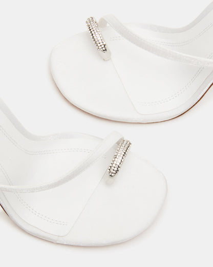 TIA Rhinestones White Satin Open-Toe Stiletto Women's Heel | Steve Madden