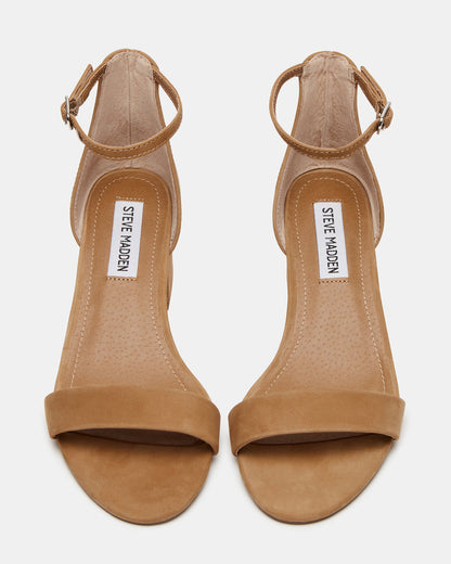 IRENNEW Tan Nubuck Women's Wide Width Heeled Sandal | Steve Madden