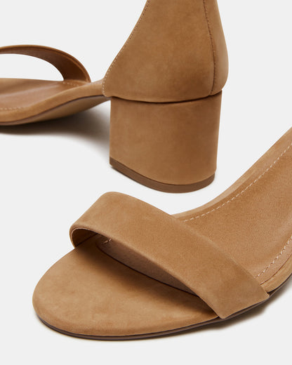 IRENNEW Tan Nubuck Women's Wide Width Heeled Sandal | Steve Madden