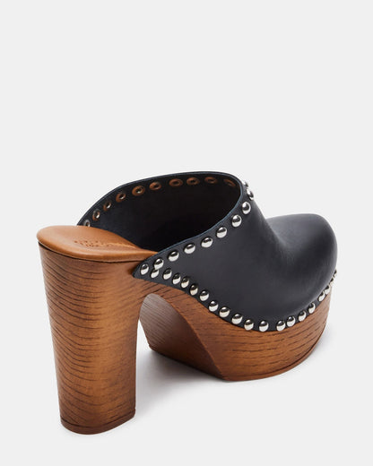 DUTCHESS Black Leather Women's Studded Platform Mule Clog Heel | Steve Madden