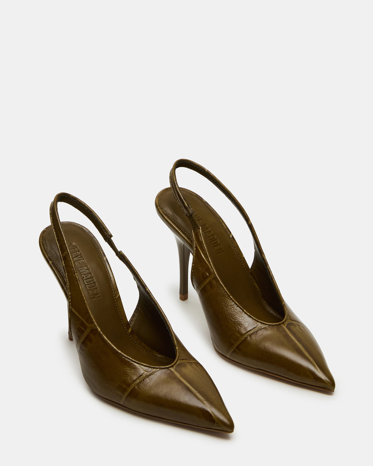 ANDROMEDA Green Crocodile Slingback Pointed-Toe Stiletto Pump Women's Heel | Steve Madden