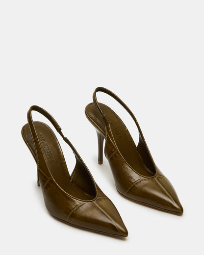 ANDROMEDA Green Crocodile Slingback Pointed-Toe Stiletto Pump Women's Heel | Steve Madden