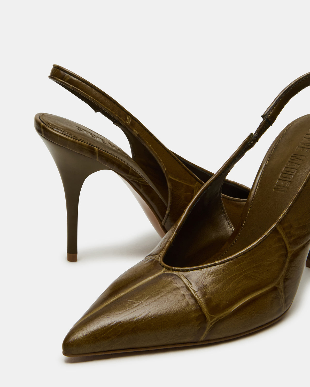 ANDROMEDA Green Crocodile Slingback Pointed-Toe Stiletto Pump Women's Heel | Steve Madden