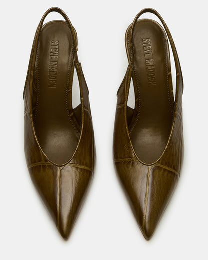 ANDROMEDA Green Crocodile Slingback Pointed-Toe Stiletto Pump Women's Heel | Steve Madden