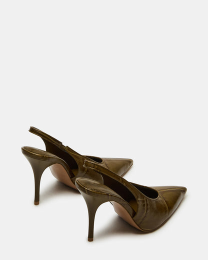 ANDROMEDA Green Crocodile Slingback Pointed-Toe Stiletto Pump Women's Heel | Steve Madden