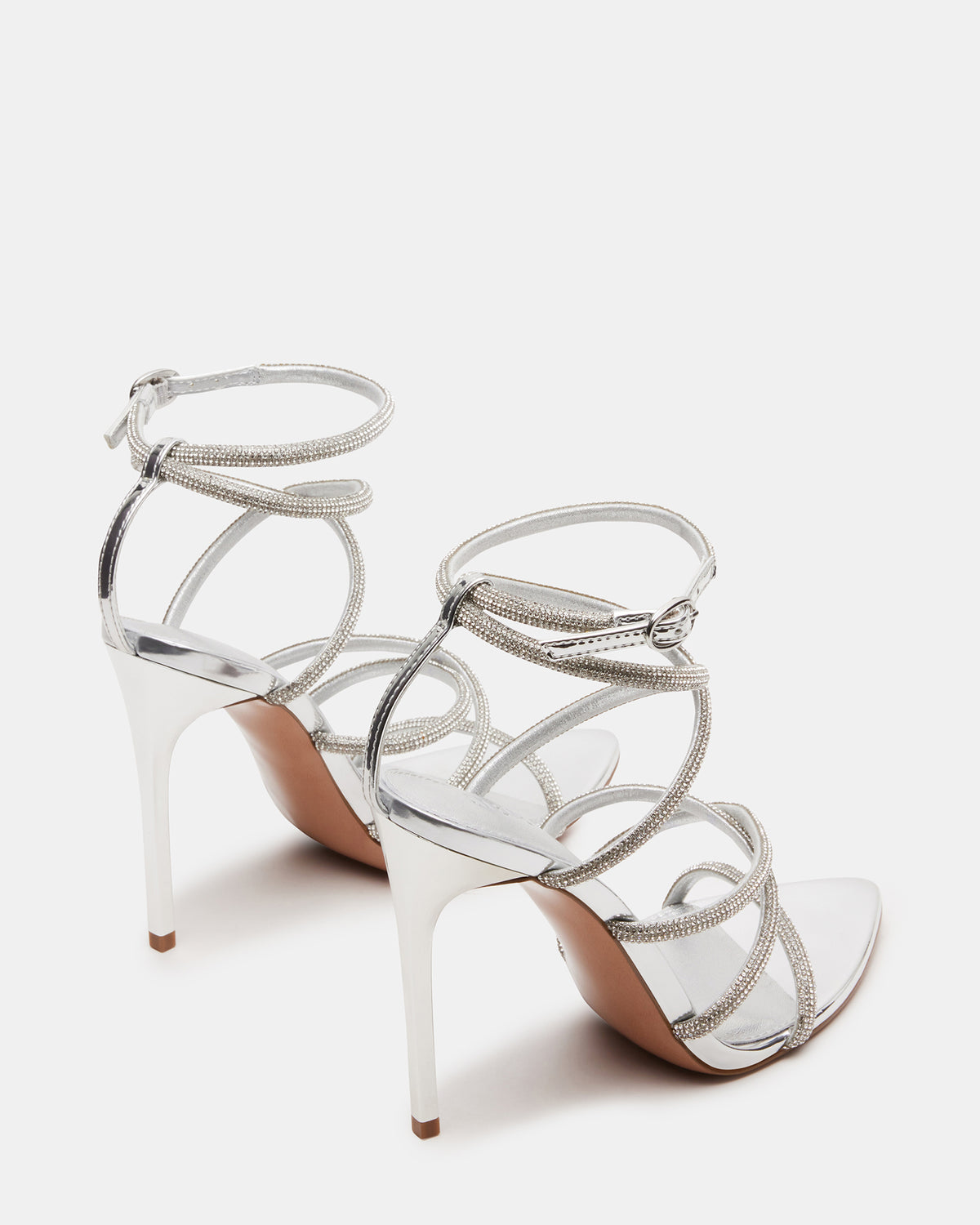 SKY Silver Strappy Rhinestone Stiletto Heel | Women's Heels | Steve Madden