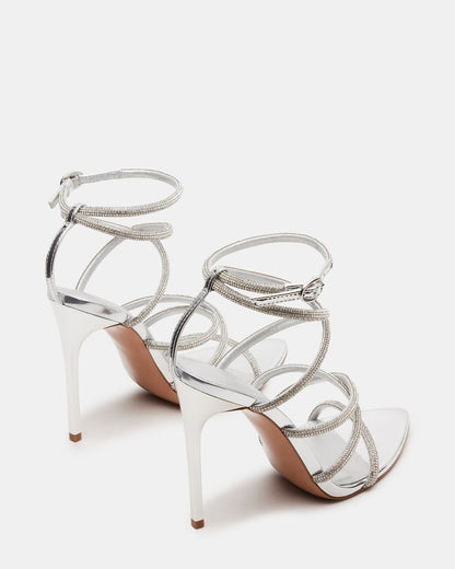 SKY Silver Strappy Rhinestone Stiletto Heel | Women's Heels | Steve Madden