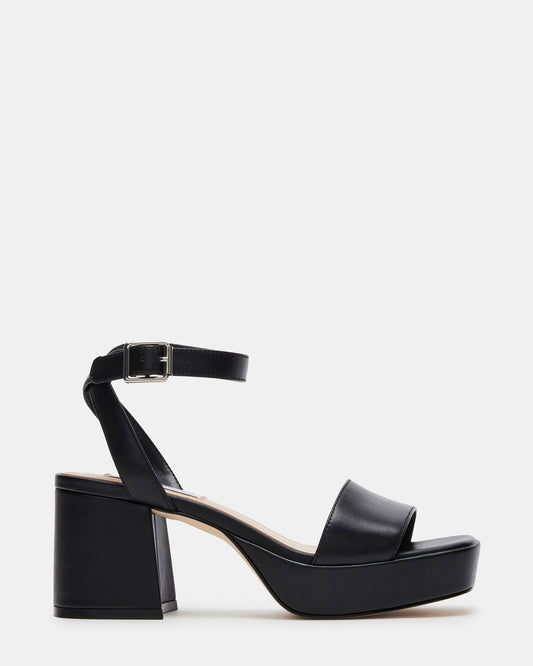 MERCERR Black Leather Women's Platform Block Heel | Steve Madden