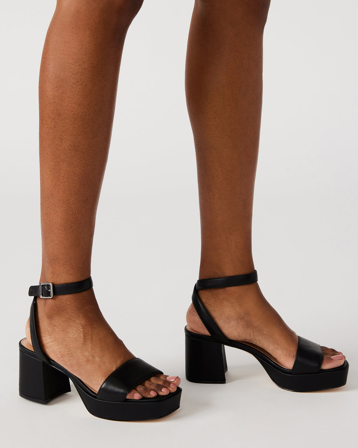 MERCERR Black Leather Women's Platform Block Heel | Steve Madden