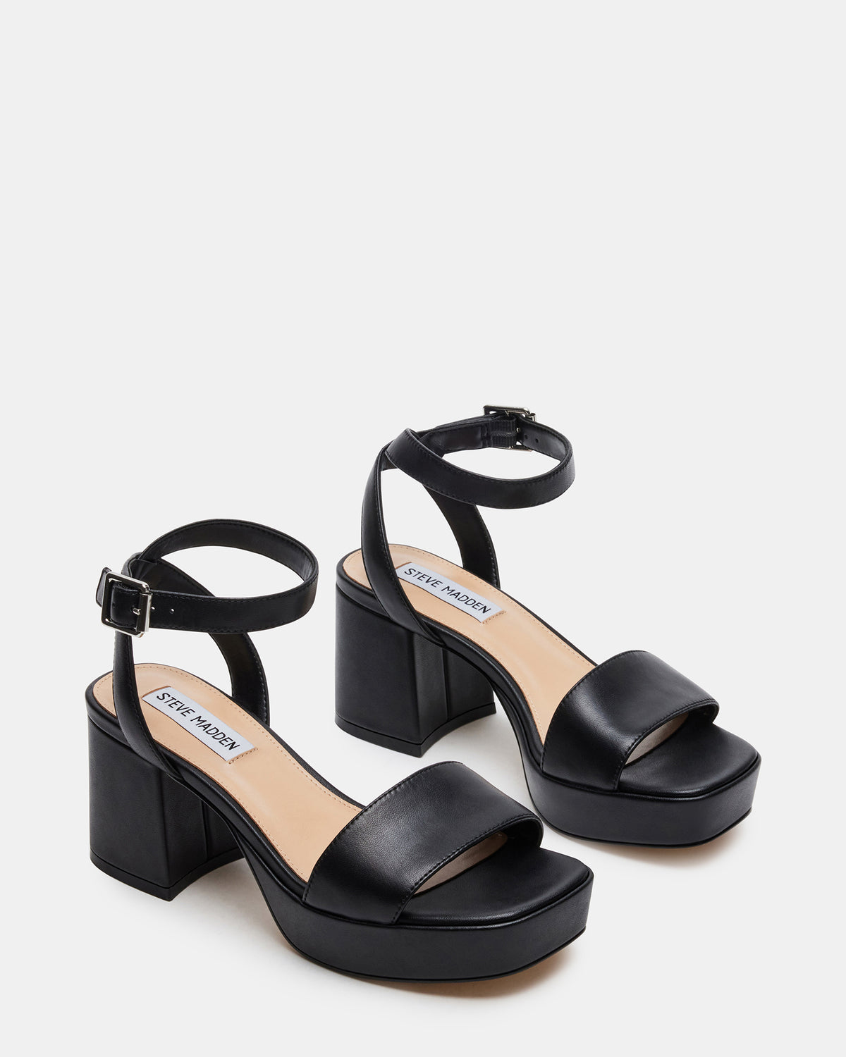 MERCERR Black Leather Women's Platform Block Heel | Steve Madden