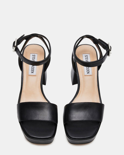 MERCERR Black Leather Women's Platform Block Heel | Steve Madden