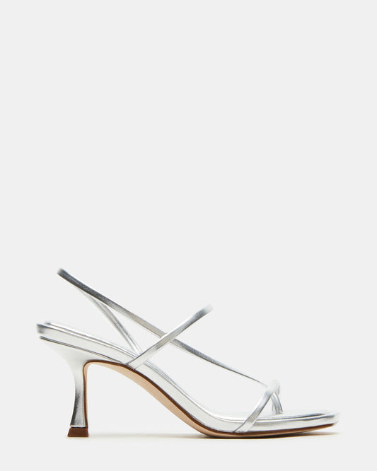 LOCKE Silver Women's Dainty Strappy Square Toe Heel | Steve Madden