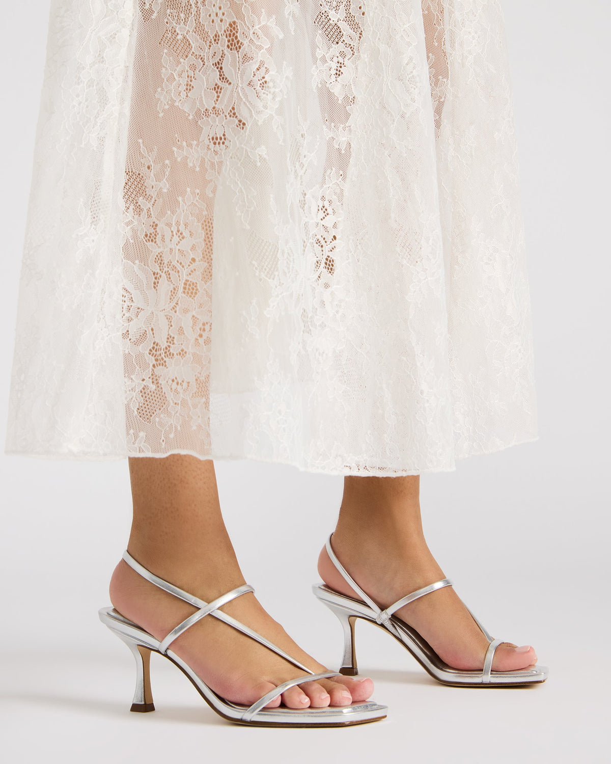 LOCKE Silver Women's Dainty Strappy Square Toe Heel | Steve Madden