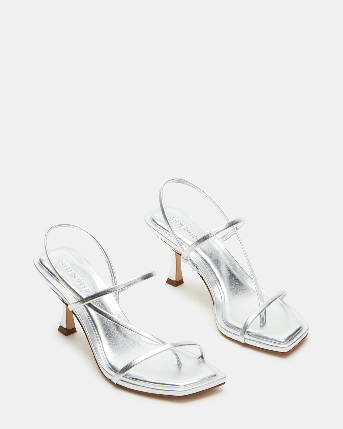 LOCKE Silver Women's Dainty Strappy Square Toe Heel | Steve Madden