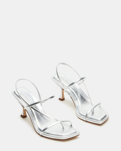 LOCKE Silver Women's Dainty Strappy Square Toe Heel | Steve Madden