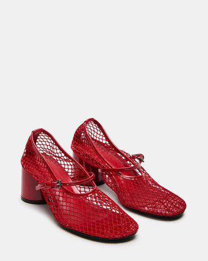 RAYNOR Red Women's Mary Jane Mesh Block Heel | Steve Madden