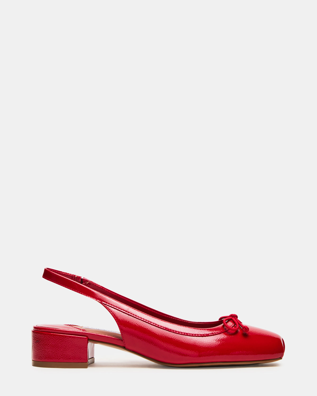 LOVED Red Crinkle Patent Square-Toe Slingback Ballet Women's Heel | Steve Madden