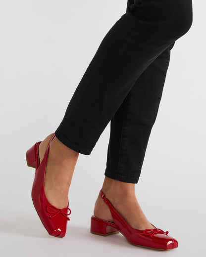 LOVED Red Crinkle Patent Square-Toe Slingback Ballet Women's Heel | Steve Madden