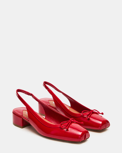 LOVED Red Crinkle Patent Square-Toe Slingback Ballet Women's Heel | Steve Madden