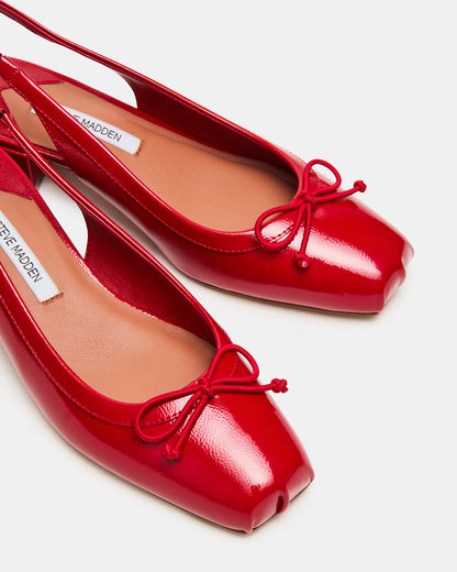 LOVED Red Crinkle Patent Square-Toe Slingback Ballet Women's Heel | Steve Madden