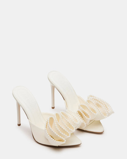 AFFINITY Pearl Ivory Satin Pointed-Toe Stiletto Mule Women's Heel | Steve Madden