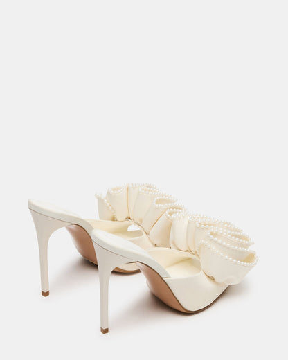 AFFINITY Pearl Ivory Satin Pointed-Toe Stiletto Mule Women's Heel | Steve Madden