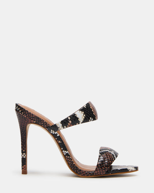 SATURN Brown Snake Stiletto Mule Women's Heel | Steve Madden
