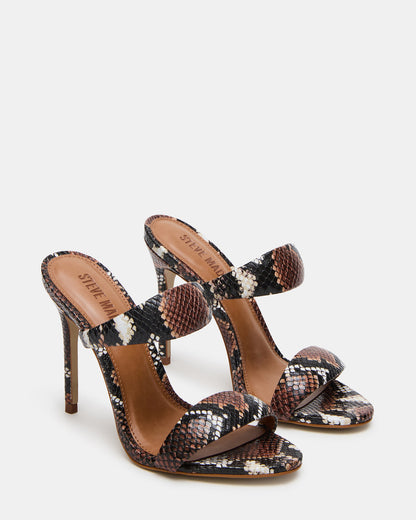 SATURN Brown Snake Stiletto Mule Women's Heel | Steve Madden