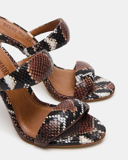 SATURN Brown Snake Stiletto Mule Women's Heel | Steve Madden
