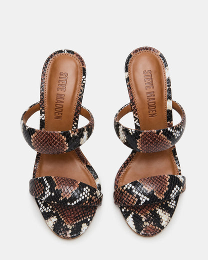 SATURN Brown Snake Stiletto Mule Women's Heel | Steve Madden