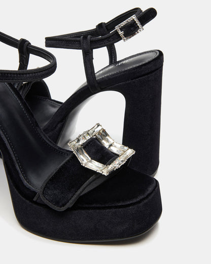 LIANDRA Buckle Black Velvet Women's Platform Square-Toe Strappy Heel | Steve Madden