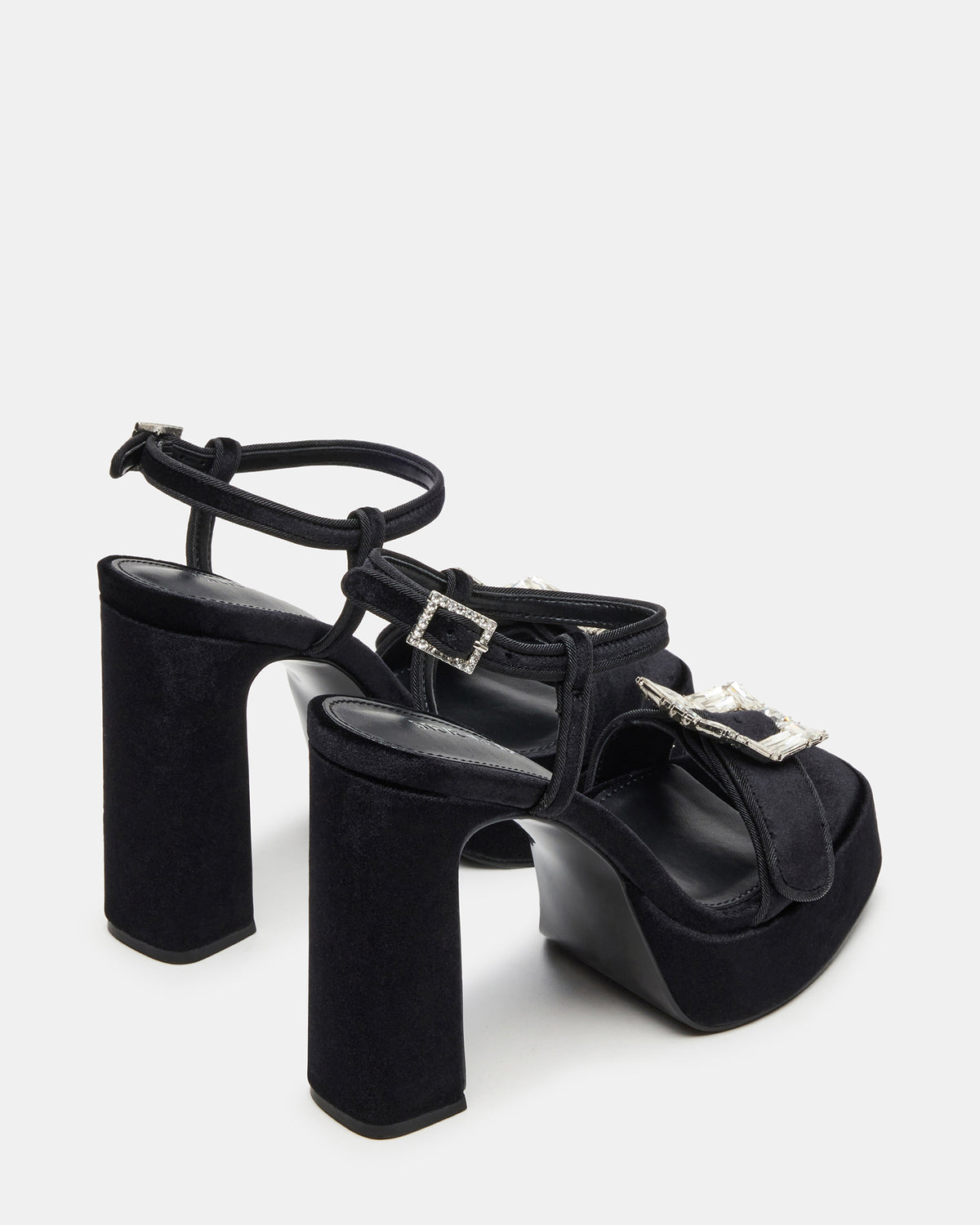 LIANDRA Buckle Black Velvet Women's Platform Square-Toe Strappy Heel | Steve Madden