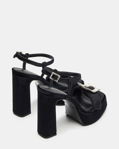 LIANDRA Buckle Black Velvet Women's Platform Square-Toe Strappy Heel | Steve Madden
