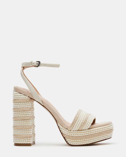 LUMARA Natural Raffia Pearl Platform Block Heel | Women's Heels | Steve Madden