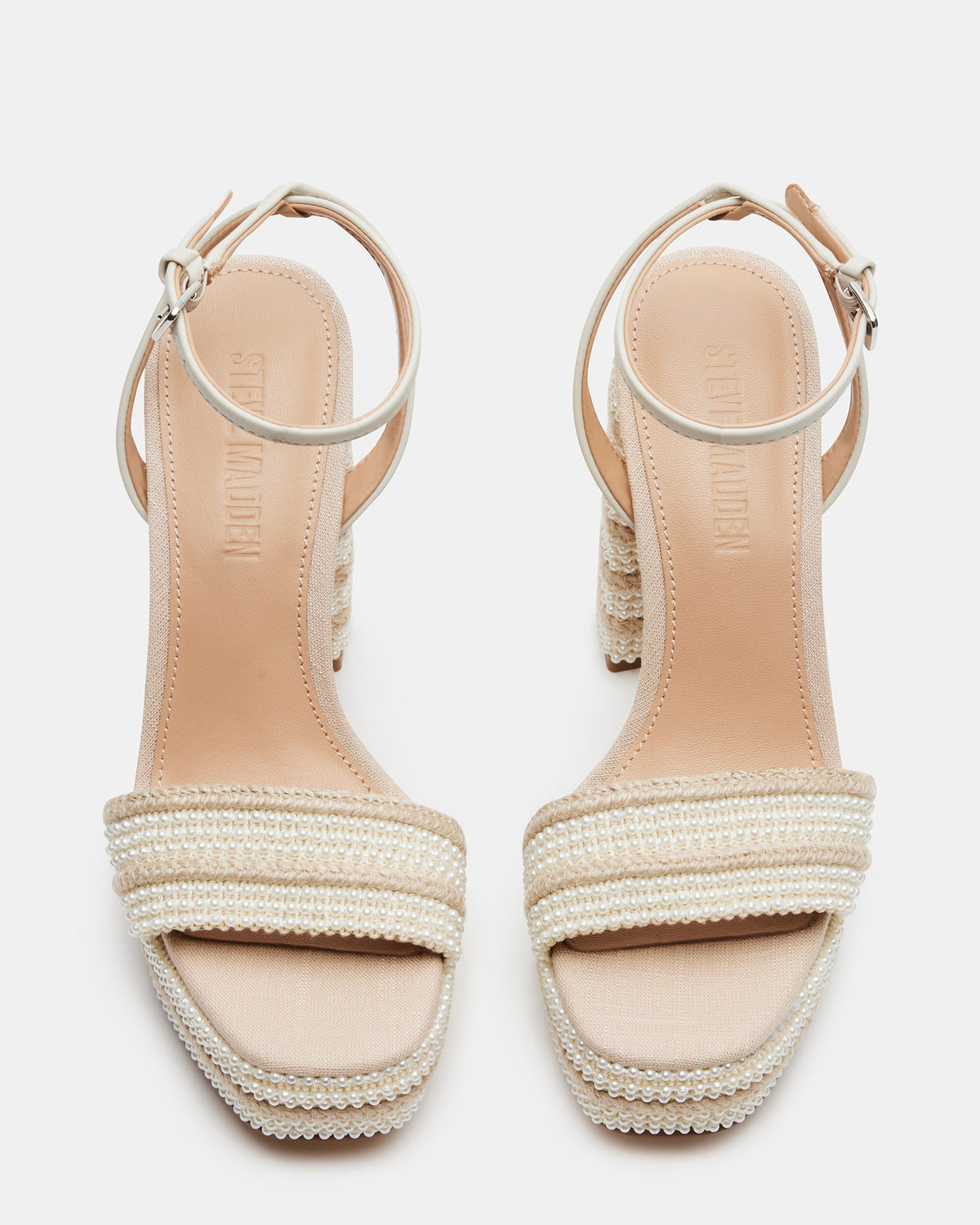 LUMARA Natural Raffia Pearl Platform Block Heel | Women's Heels | Steve Madden