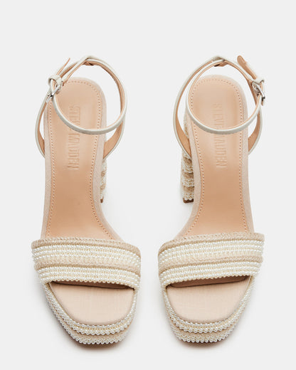 LUMARA Natural Raffia Pearl Platform Block Heel | Women's Heels | Steve Madden