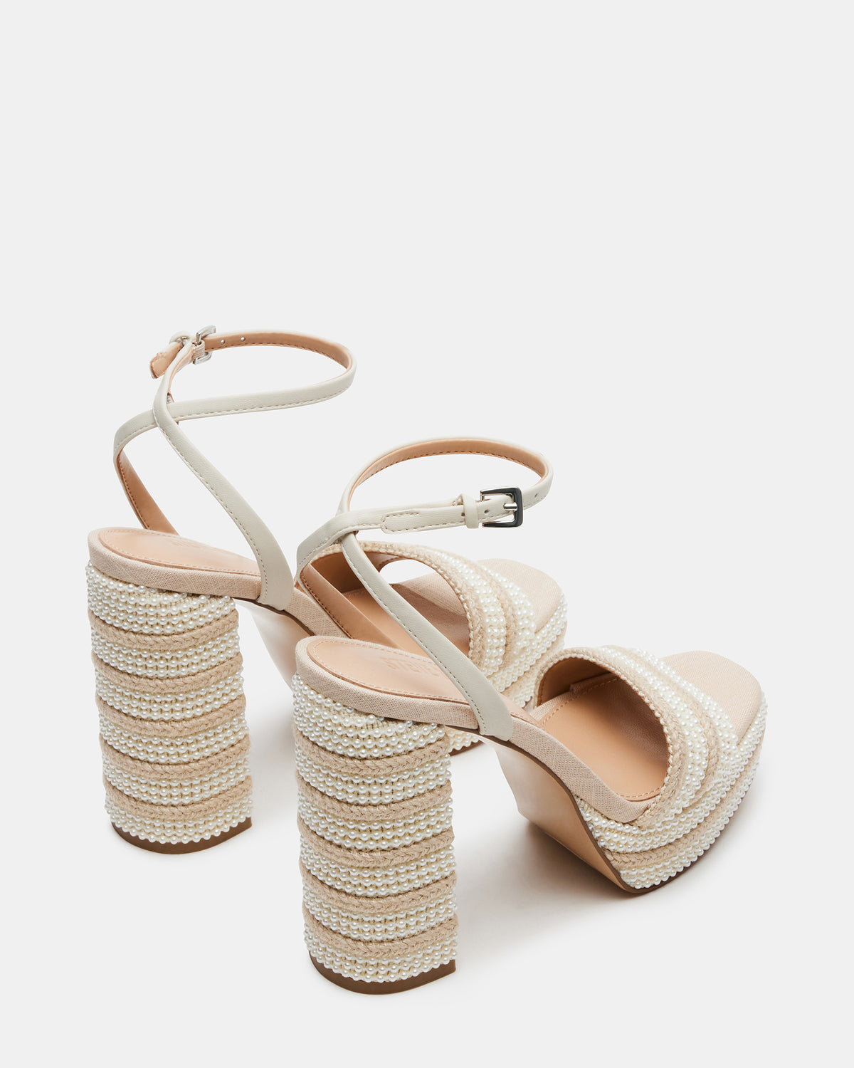 LUMARA Natural Raffia Pearl Platform Block Heel | Women's Heels | Steve Madden