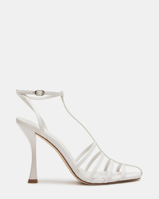 TILDAH White Leather Strappy Rounded Toe Women's Heel | Steve Madden